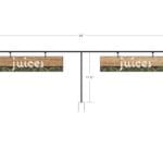 Natural Collection's T-Bracket outrigger dimensions are 13.75" tall by 48" wide. The hanging sign is 4" tall by 19" wide.