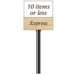 Traditional Collection's checkstand cube for the Express Lane with text "Express," & "10 itess or less," on the R/L side.