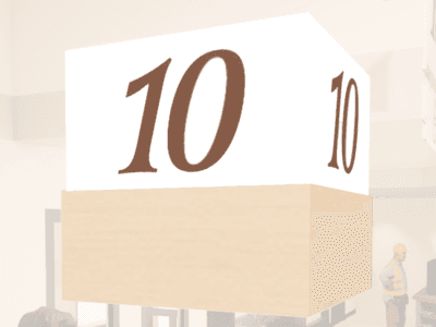 Traditional Collection's white acrylic checkstand cube for the Checkout Lane with digitally printed brown vinyl media numbers