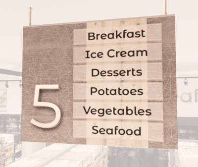 Modern Collection grocery store décor layout with aisle marker and aisle marker inserts (sold separately) highlighted.