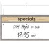 Modern Collections hanging promotional single sided sign that has a dry erase pad that measures 14.5 " tall by 45" wide.
