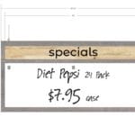 Modern Collections hanging promotional single sided sign that has a dry erase pad that measures 14.5 " tall by 45" wide.