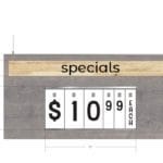 Modern Collection's hanging promotional sign that is overall 23.5 " tall by 47.5" wide. The header is 4.25" tall by 45" wide