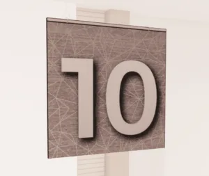Modern Collection's double sided hanging checkstand sign with a digital printed on a vinyl-wrapped wood.