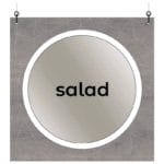 Modern Collection's singled sided department sign with finished back and black dimensional text reading "salad."