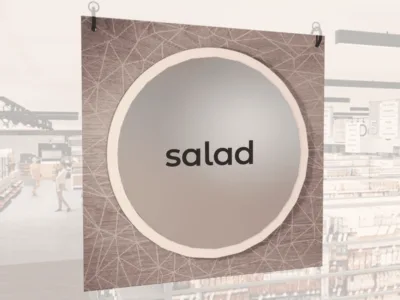 Modern Collection's singled sided large department sign with digitally printed text "salad" centered on a circular overlay
