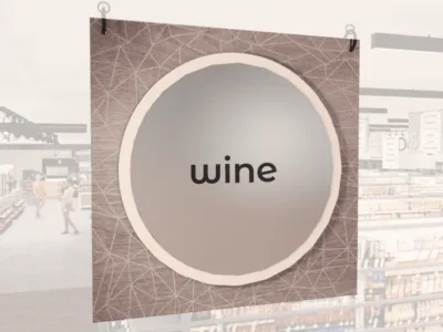 Modern Collection's singled sided large department sign with digitally printed text "wine" centered on a circular overlay