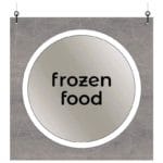 Modern Collection's single sided large dept with text "frozen foods" that is digitally printed on vinyl-wrapped wood core.