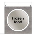 Modern Collection's single sided dept with text "frozen food" sign that is 30" tall by 30" wide vinyl-wrapped wood core.