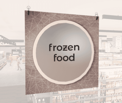 Modern Collection's large department sign that has a centered circular overlay that is single-sided with a finished back.