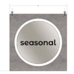 Modern Collection's single sided department with text "seasonal" sign that is 30" tall by 30" wide vinyl-wrapped wood core.