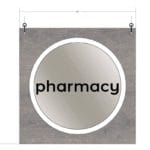 Modern Collection's single sided department with text "pharmacy" sign that is 30" tall by 30" wide vinyl-wrapped wood core.
