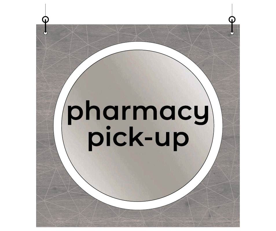 Department Sign, Hanging (Modern) - Large, Pharmacy Pick-up Shop2It Retail - Department Sign, Hanging (Modern) - Large, Pharmacy Pick-up
