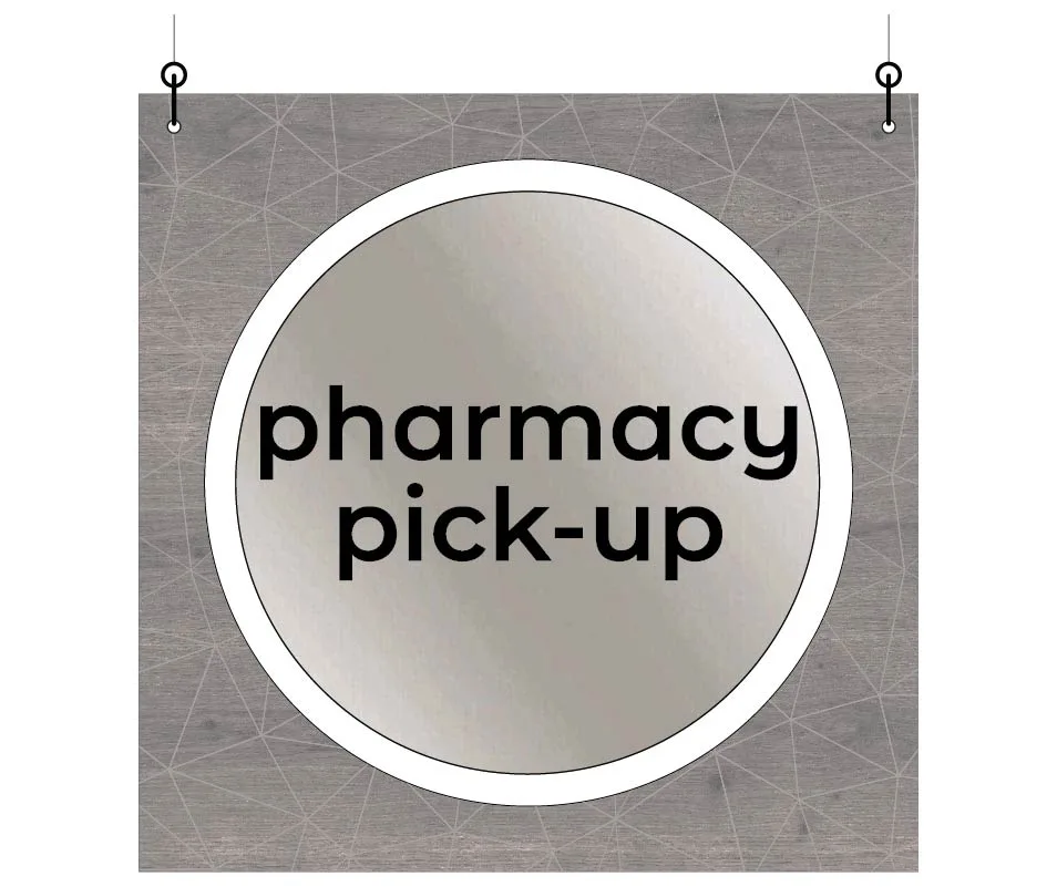 Department Sign, Hanging (Modern) - Large, Pharmacy Pick-up Shop2It Retail - Department Sign, Hanging (Modern) - Large, Pharmacy Pick-up