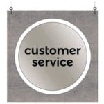 Modern Collection's single sided large dept with text "customer service" that is digitally printed on vinyl-wrapped wood core