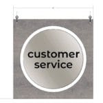 Modern Collection's single sided dept with text "customer service" sign that is 30" tall by 30" wide vinyl-wrapped wood core