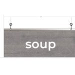 Modern Collection's single sided department with text "soup" sign that is 8" tall by 20" wide with vinyl-wrapped wood core