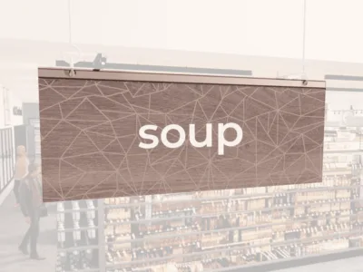 Modern Collection's singled sided small hanging dept sign with digitally printed white dimensional centered text "soup."