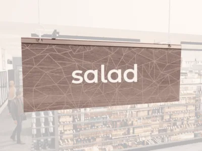 Modern Collection's singled sided small hanging dept sign with digitally printed white dimensional centered text "salad."