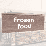 Modern Collection's singled sided small hanging department sign with digitally printed white dimensional text "frozen food."