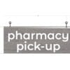 Modern Collection's single sided department sign with text "pharmacy pick-up" that is 8" tall by 20" wide and a finished back