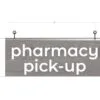 Modern Collection's single sided department sign with text "pharmacy pick-up" that is 8" tall by 20" wide and a finished back