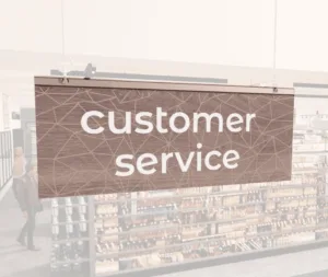 Modern Collection's singled sided small hanging dept sign with digitally printed white dimensional text "customer service."