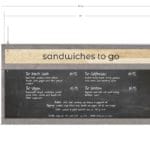 Modern Collection's menu board chalkboard is overall 23.5" tall by 47.5" wide and the chalkboard is 14.37" tall by 45" wide.