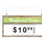 Natural Collection's hanging promotional sign compatible with dry erase insert and flip pad insert, both sold separately.