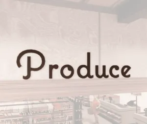 Natural Collection's wayfinding department sign wall copy for Produce. Dimensional wood letter with a painted finish.