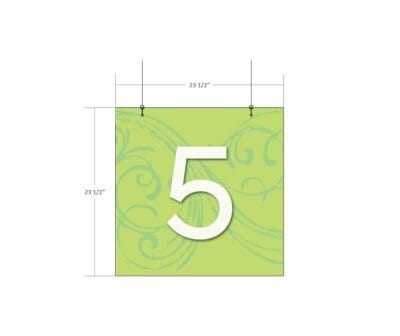 Natural Collection's double sided aisle hanging sign is 23.5" tall by 23.5" wide and .25" thick with customizable number.