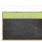 Natural Collection's hanging menu board sign with chalkboard insert that measures 32" tall by 47.5" wide with green header.