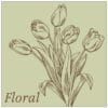 Traditional Collection's deptartment sign with a pale sage face and brown text that reads "Floral," and illustrated flowers.