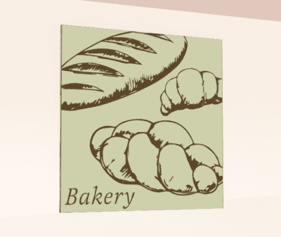 Traditional Collection's wayfinding department sign for the "Bakery," that is digitally printed on vinyl-wrapped wood core.