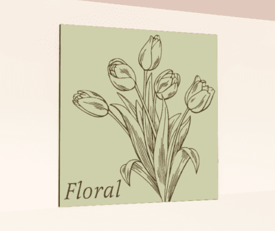 Traditional Collection's wayfinding department sign for the "Floral," that is digitally printed on vinyl-wrapped wood core.