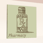 Traditional Collection's wayfinding department sign for the "Pharmacy," that is digitally printed on vinyl-wrapped wood core.