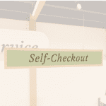 Traditional Collection's wayfinding hanging self -checkout sign for "Self-Checkout Lane," digitially printed on 6 mil PVC.