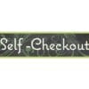 Natural Collection's hanging self-checkout section wayfinding sign with a green pattern border and black back ground.