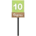 Natural Collection's checkstand cube for the Express Lane with text "10 items or less," & "express," on the left/right side.