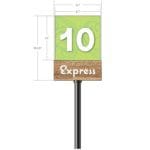 Natural Collection's checkstand cube for the Express Lane that is 15.5" tall by 12" wide and the cube is 11" tall by 11" wide