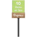 Natural Collection's checkstand cube for the Express Lane with text "10 items or less," & "express," on the left/right side.
