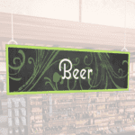 Natural Collection's large 9" tall by 36" wide hanging department sign with text "Beer" for Alcohol Department Wayfinding.
