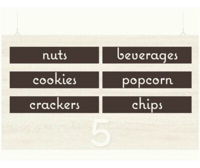 Natural Collection's aisle marker customizable kit of 12 inserts. Text of your chioce is digitally printed on styrene.