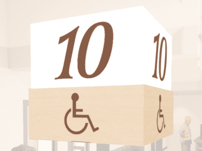 Traditional Collection's checkstand cube for ADA lane in white acylic with digitally printed brown vinyl media numbers.