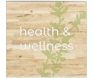 Modern Collection's wall graphic sign with the text "health & wellness" in dimensional copy for Pharmacy Department wayfinding.