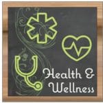 Natural Collection's square wall-mounted graphic with text "Health & Wellness" and pharmacy icons for department wayfinding