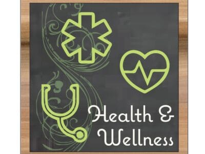 Natural Collection's square wall-mounted graphic with text "Health & Wellness" and pharmacy icons for department wayfinding
