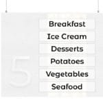 Modern Collection's aisle marker inserts for the "Frozen," food department with the text digitally printed on frosted acrylic