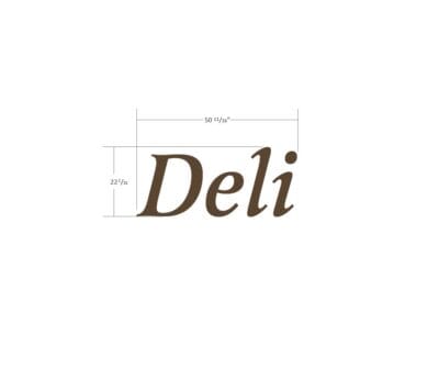 Traditional Collection's wayfinding wall-mounted with dimensional letter Deli department sign that is 22" tall by 50" wide.