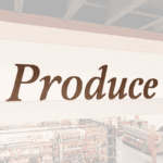 Traditional Collection's wayfinding Produce dept sign that is wall mounted with dimensional wood letters & a painted finish